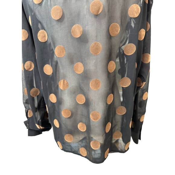 Zara XS Basic Sheer Black & Brown Polka Dot Long Sleeve Button-Up Blouse - Picture 6 of 9